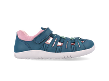 Sandalia barefoot para niño BOBUX Kid+ Summit Tidal Teal y Pink Diamond en color turquesa, rosa y plata brillante.